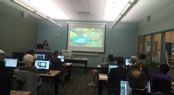 Flory Martinez shows a video of a Latin American delicacy as part of the cultural immersion portion prior the start of the class.