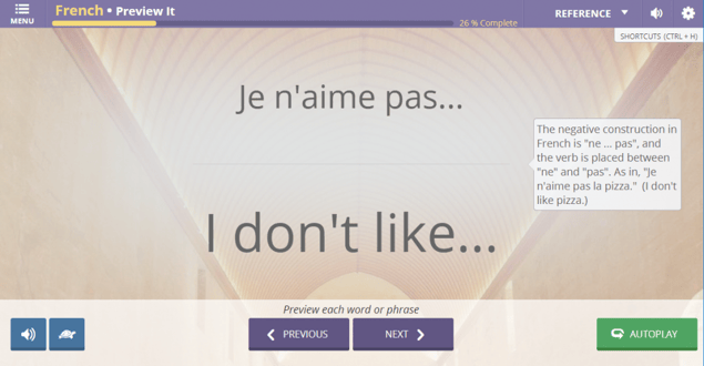 explicit grammar in Transparent Language Online vocab